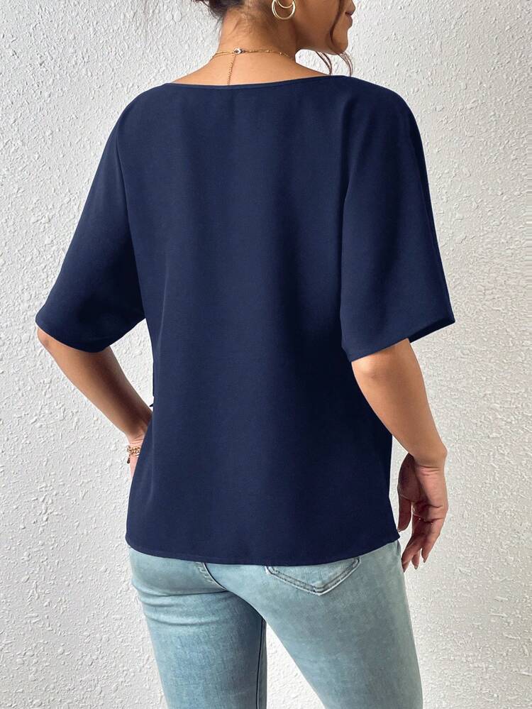 Batwing Sleeve Knot Side Wrap Blouse,Casual