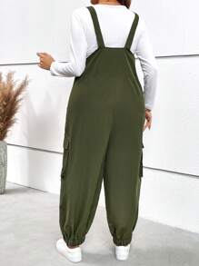 SHEIN LUNE Talla grande Mono overol con bolsillo lateral con solapa sin camiseta - Verde militar - Ver 2