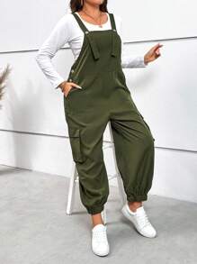 SHEIN LUNE Talla grande Mono overol con bolsillo lateral con solapa sin camiseta - Verde militar - Ver 1