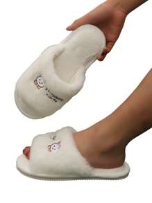 女性毛茸茸拖鞋適用於夏天,2023新款韓語仙女風格多用途平底鞋,可已配對帶半身裙 - 白色 - 查看 1