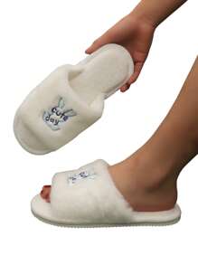 女性長毛絨拖鞋,合適的適用於秋天和冬天,夏天穿戴,2023新款仙女風格韓語版本,完美適用於半身裙 - 白色 - 查看 1