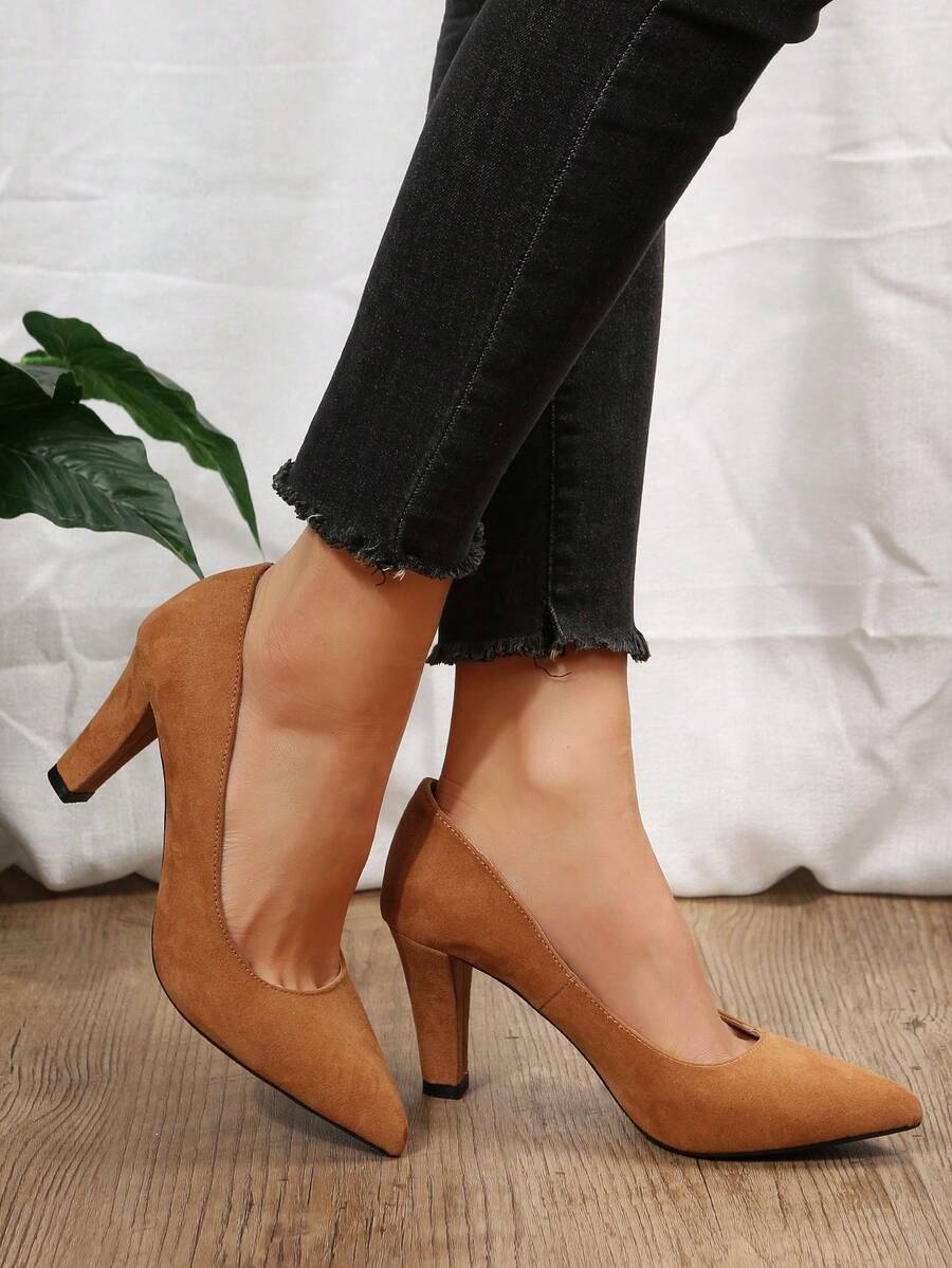 Women's Elegant Low-cut High Heels For Summer - Brown - View 1