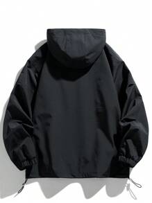 Men Half Zip Drawstring Hem Hooded Jacket