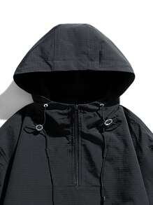 Men Half Zip Drawstring Hem Hooded Jacket