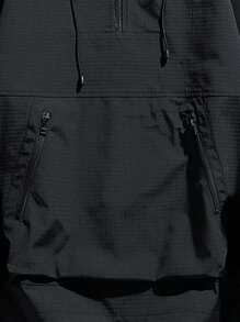 Men Half Zip Drawstring Hem Hooded Jacket