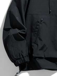 Men Half Zip Drawstring Hem Hooded Jacket