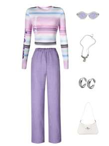 Teen Girl Striped Print Tee & Pants - Multicolor - View 1