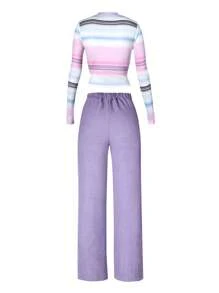 Teen Girl Striped Print Tee & Pants - Multicolor - View 2
