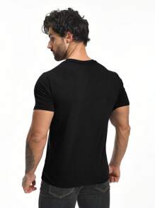 Men Cotton Solid Pocket Patched Tee - Black - View 2