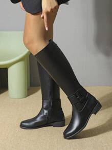 Botas altas para mujeres elegante para actividades al aire libre en moda - Negro - Ver 7