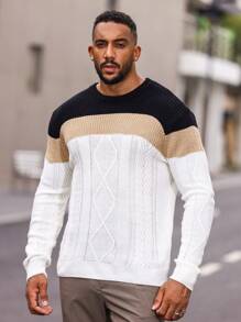 Manfinity Homme Nam Plus Khối màu Xoắn Dan Áo len - Nhiều màu - Xem 4