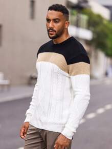 Manfinity Homme Nam Plus Khối màu Xoắn Dan Áo len - Nhiều màu - Xem 6