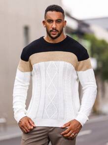 Manfinity Homme Nam Plus Khối màu Xoắn Dan Áo len - Nhiều màu - Xem 7