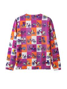 卡通&格紋圖案套頭毛衣 - 紫色 - 查看 2