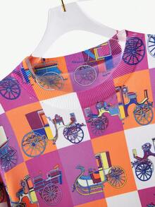 卡通&格紋圖案套頭毛衣 - 紫色 - 查看 3