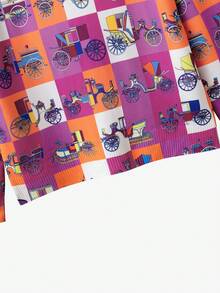 卡通&格紋圖案套頭毛衣 - 紫色 - 查看 4