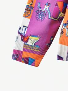 卡通&格紋圖案套頭毛衣 - 紫色 - 查看 5