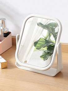 1pc Desktop Rotatable Mirror, Vanity Mirror, Living Room Home Bedroom Bathroom House Decor, Travel Stuff, Wedding, Party, Birthday, Gifts For Men Mom Dad Best Friends Teacher, New Years, Accessories, Funny Gift - White - View 3