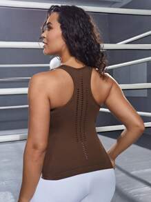 SHEIN Sports 純色大碼運動T恤 & 背心 - 咖啡棕 - 查看 2