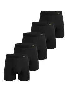 Men 5pcs Letter Graphic Square Leg Trunks - Black - View 1