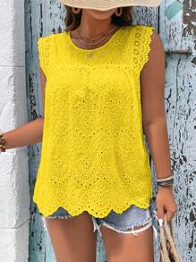 EMERY ROSE Plus Eyelet Embroidery Scallop Trim Blouse