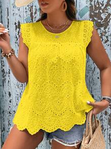 EMERY ROSE Plus Eyelet Embroidery Scallop Trim Blouse