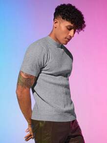 FeverCity Men Solid Ribbed Knit Top - Grey - View 1