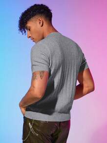 FeverCity Men Solid Ribbed Knit Top - Grey - View 2