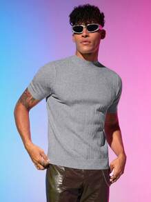 FeverCity Men Solid Ribbed Knit Top - Grey - View 3