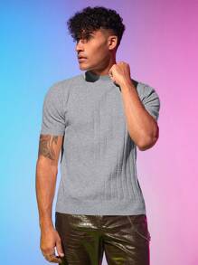 FeverCity Men Solid Ribbed Knit Top - Grey - View 4