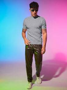 FeverCity Men Solid Ribbed Knit Top - Grey - View 6