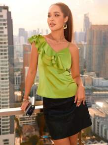 SHEIN BAE Top ribete con fruncido de cuello asimétrico de satén