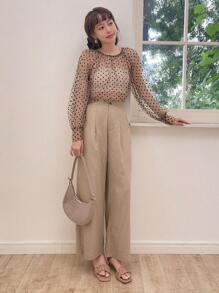 DAZY 净色褶饰亚麻长裤 - 卡其色 - 查看 4