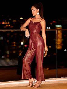 Zolique Metallic Cami Jumpsuit - Brown - View 3