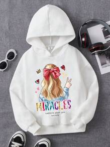 Tween Girl Figure & Slogan Graphic Drop Shoulder Sweatshirt - White - View 1