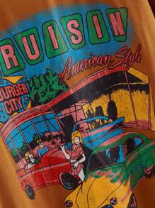 SHEIN Unity Cruisin Car Graphic Short Sleeve Tee - Mustard Yellow - View 4