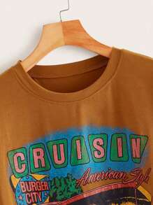 SHEIN Unity Cruisin Car Graphic Short Sleeve Tee - Mustard Yellow - View 5