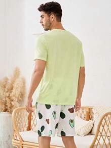 Nam 1 bộ áo thun họa tiết hoạt hình & 1 quần short Bộ PJ / Bộ Pyjama - màu xanh lá - Xem 7
