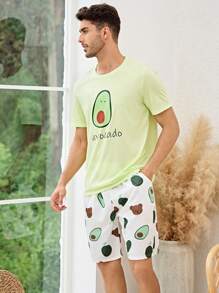 Nam 1 bộ áo thun họa tiết hoạt hình & 1 quần short Bộ PJ / Bộ Pyjama - màu xanh lá - Xem 5