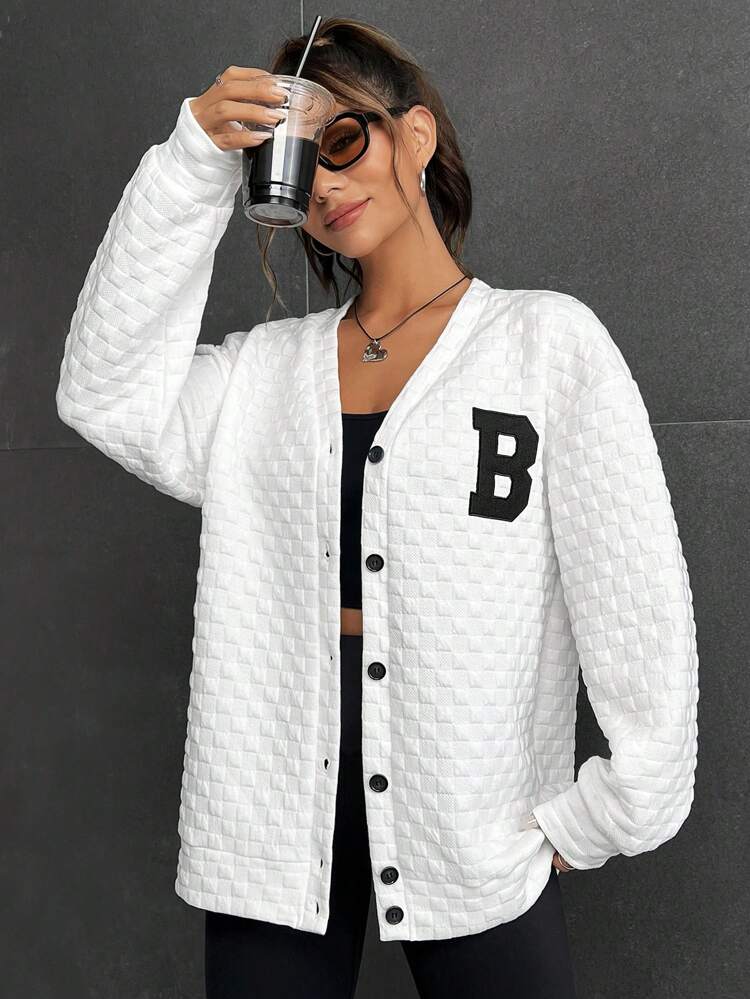 Letter Patched Drop Shoulder Coat