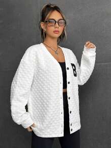SHEIN X Galloways Letter Patched Drop Shoulder Coat
