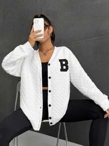 SHEIN X Galloways Letter Patched Drop Shoulder Coat