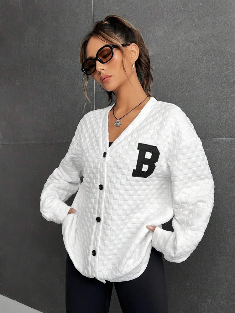 Letter Patched Drop Shoulder Coat