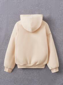 少女花卉标语图案保暖内衬卫衣 - 米色 - 查看 2