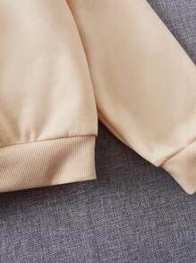 少女花卉标语图案保暖内衬卫衣 - 米色 - 查看 3