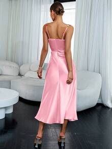 Glamaker Floral Embroidery Appliques Detail Cami Dress - Pink - View 2