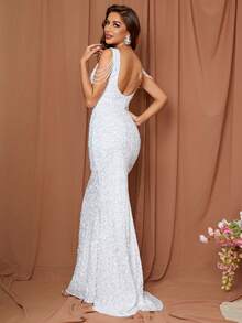LOVE&LEMONADE 串珠細節亮片魚尾裙下擺婚紗洋裝 - 白色 - 查看 2