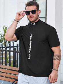 Manfinity Homme 男士大码字母圖案小高領T恤 - 黑色 - 查看 5