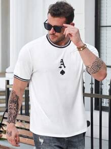 Manfinity Homme Nam Plus Chơi bài In Viền tương phản Áo thun - trắng - Xem 3