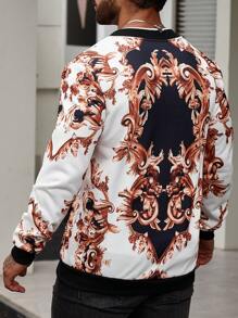 Manfinity AFTRDRK Nam In hoa Baroque Dây kéo Áo khoác bomber - trắng - Xem 2